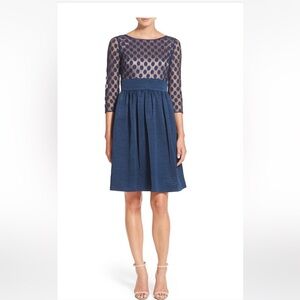 NWOT Eliza J Fit & Flare Polka Dot Navy Dress size 16